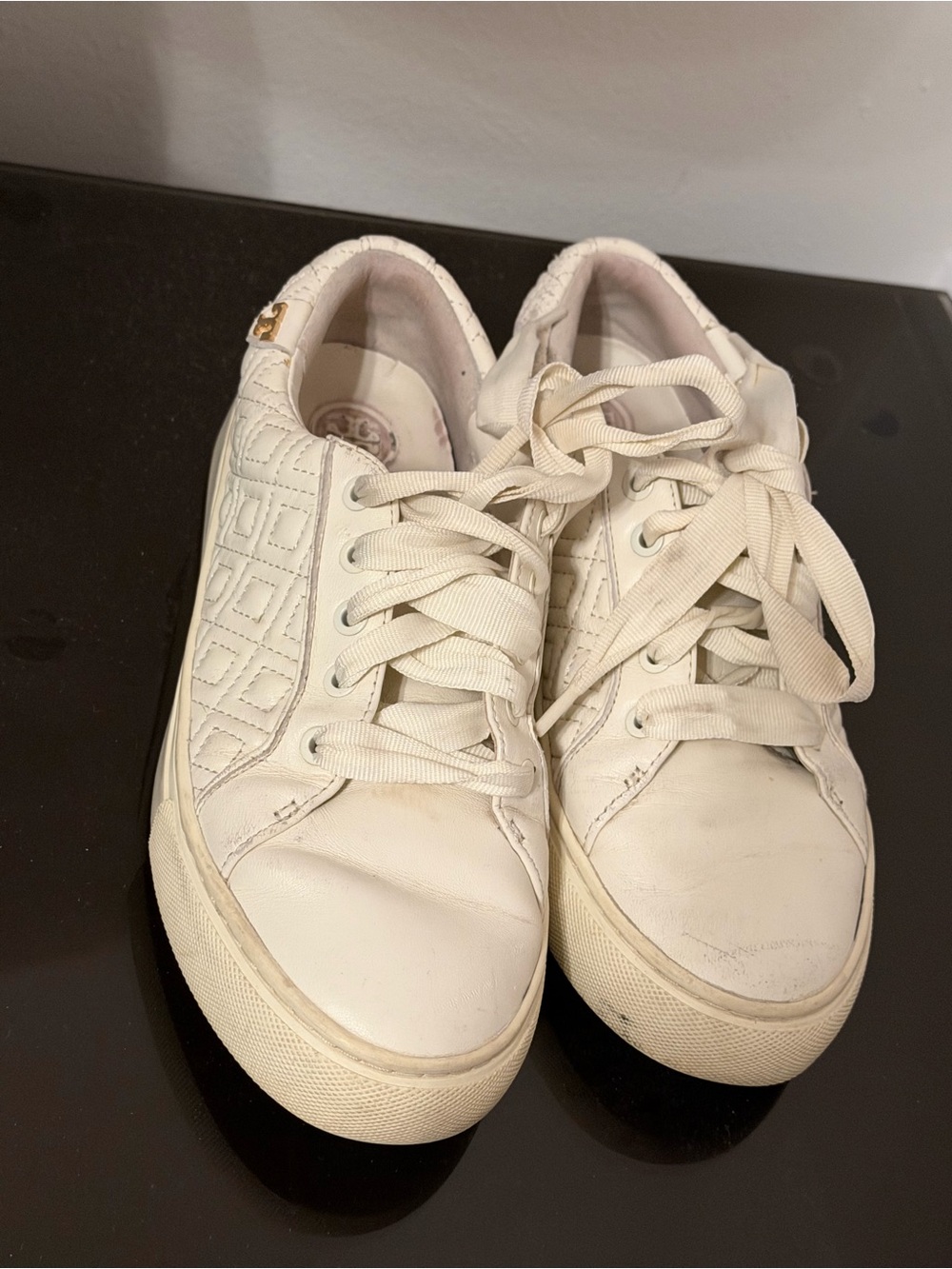 Tory Burch Cream Quilted Leather Lace-Up Sneakers